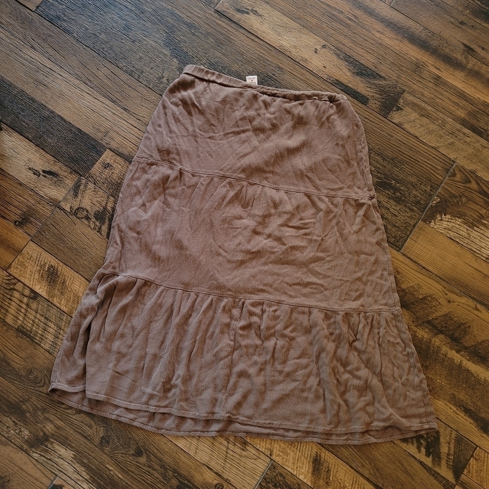Love Blossom Women's Rayon Brown Tiered Midi Skirt Size Medium - Picture 5 of 6